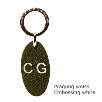 Trixi Gronau leather key fob Urbany Ostrich olive, embossing white